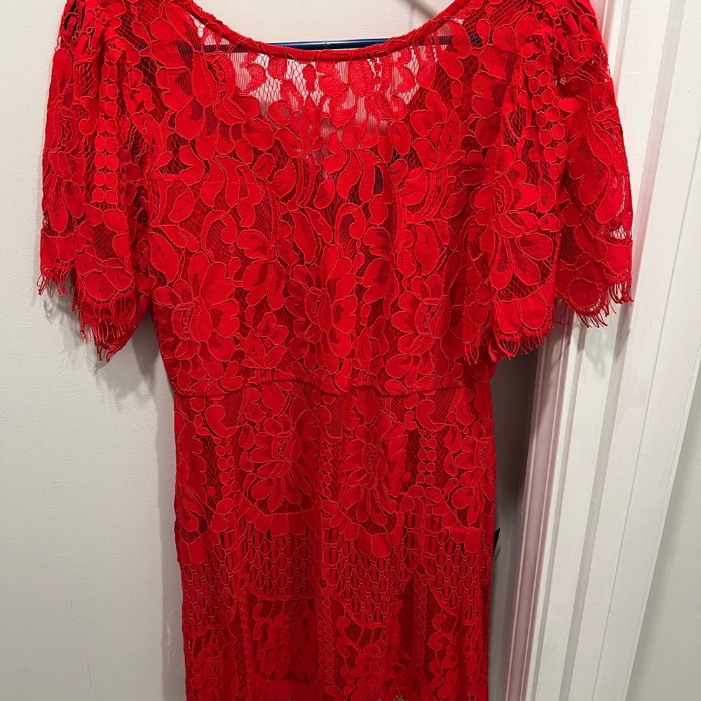 Lulu's Red Sheath Midi Dress with Flutter Sleeves